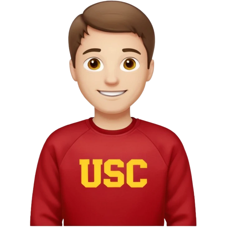 happy pale white man with brown hair in a red sweatshirt with USC in yellow letters emoji
