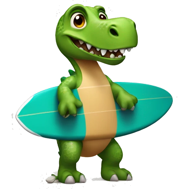 Dinosaur with surfboard emoji
