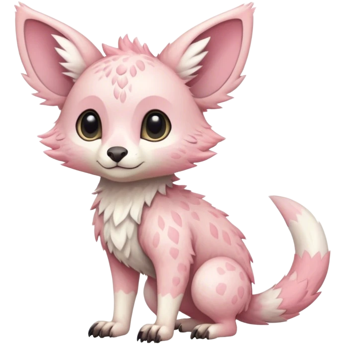 Feral Rare Fantasy cute pastel pink Vernid-Trico-species by LiLaiRa, markings, tufted ears, full body, 4 legs emoji
