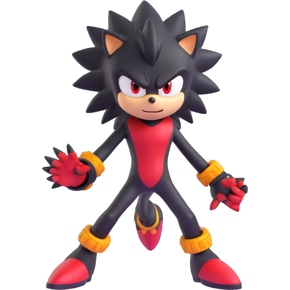 Shadow the Hedgehog in a dynamic pose, inspired by Sonic the Hedgehog, with red and black color scheme, spiky hair, confident expression emoji