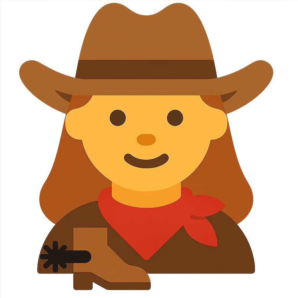 Add spurs to the cowgirl, flat icon style, geometric shapes, minimal color, no background emoji