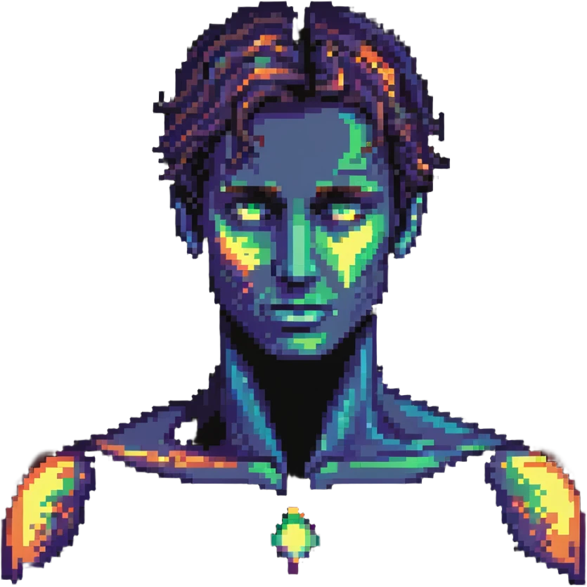 human man with detailed face in thinking pose with glowing aura, enlightened philosopher emoji