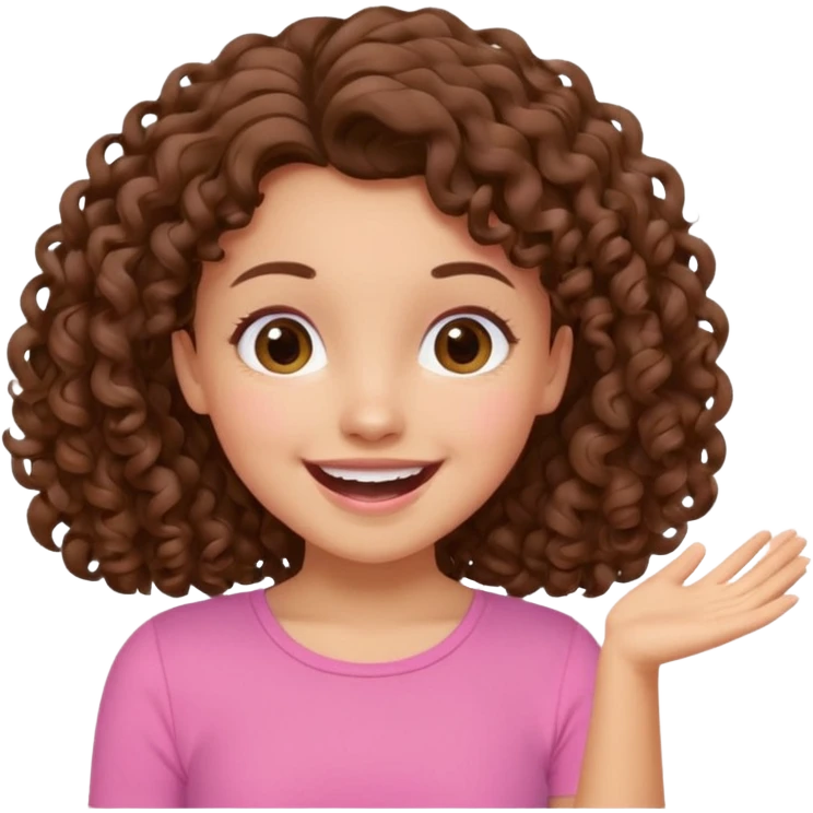 fun cute loud popular pretty girl modest curly brown hair pink top excited emoji