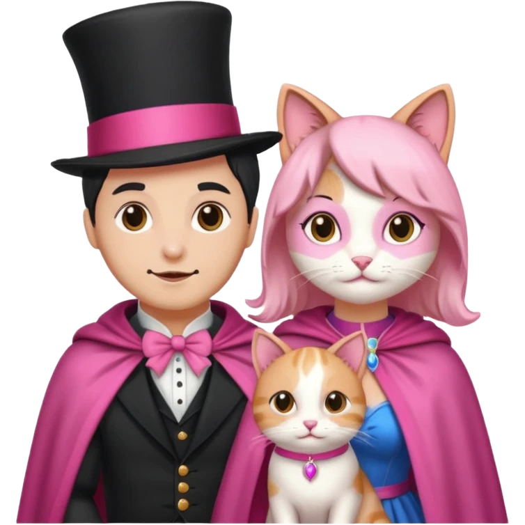 magician couple and their pet pink poopcat emoji