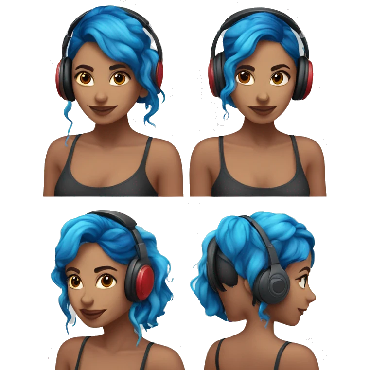 Latina with headphones blue and red split dye hair emoji