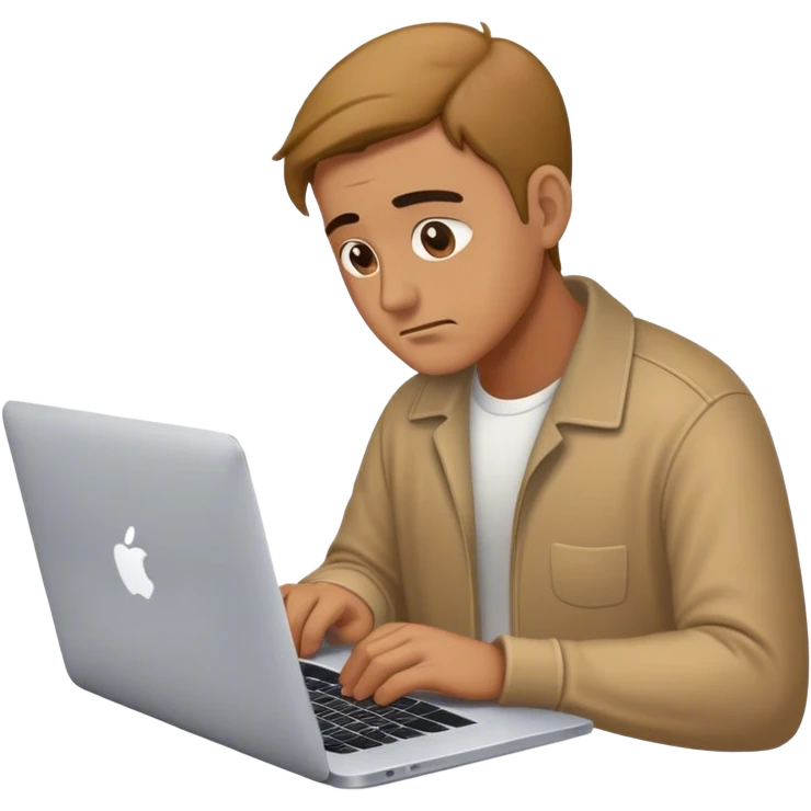 man working on his macbook laptop looking down emoji