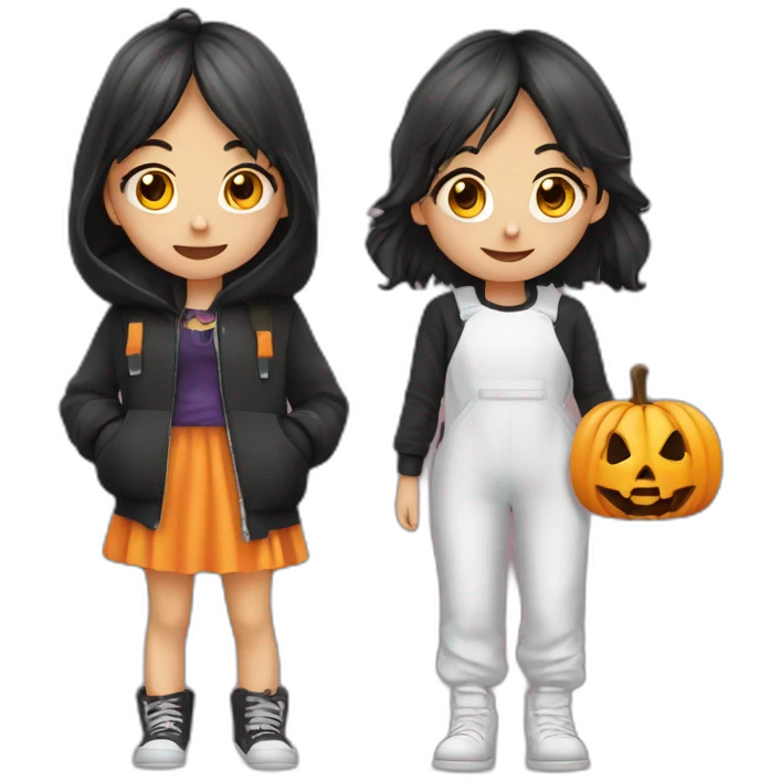 Zwei teenanger Girls an Halloween mit einen jungen emoji
