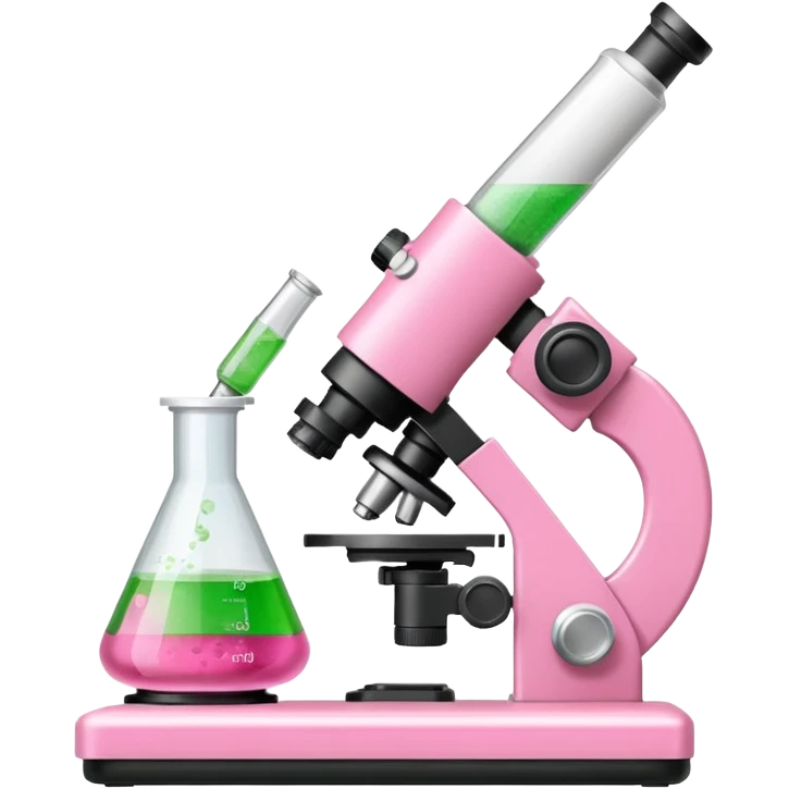 laboratorios, tubo de ensayo y microscopio todo en una imagen, que sean colores rosas, blancos, verde y beish emoji