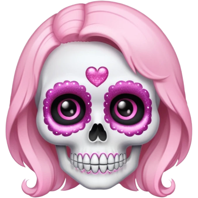 Cute lady skull with soft pink details and glitter emoji
