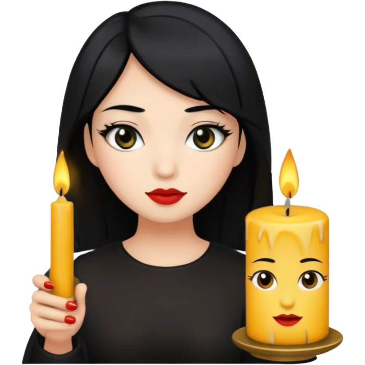 A gurl with black hair make up holding a candle emoji