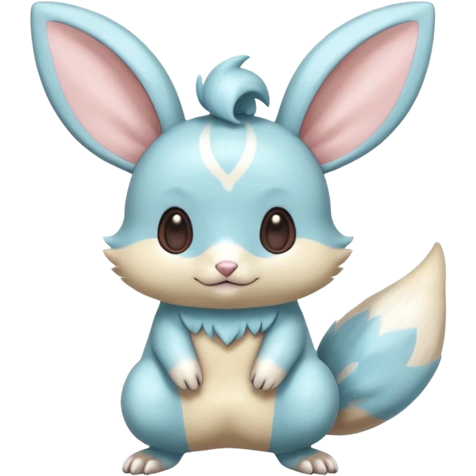 Kawaii Shiny Colorful Pastel Minty Blue Minccino-Furret-Emolga-Eevee-fusion Full Body emoji