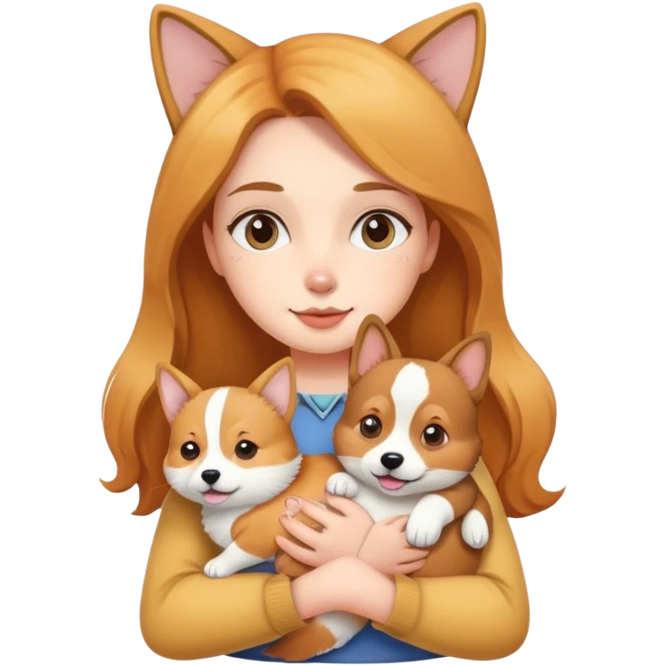 Girl holding a cat and a corgi emoji