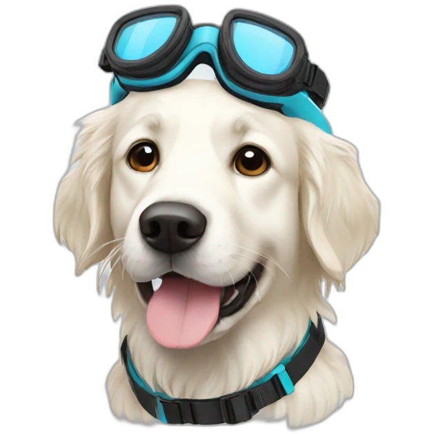 White golden retriever wearing a snorkel emoji