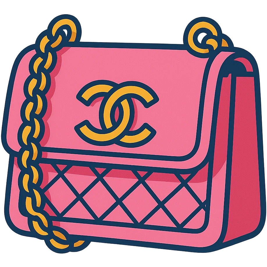 pink Chanel purse, vibrant toon style, bold colors, playful and modern emoji