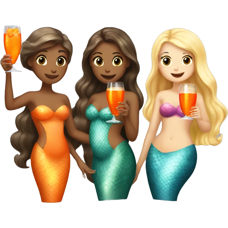 Three mermaids (1 blond, 2 brown hair) drinking aperol emoji