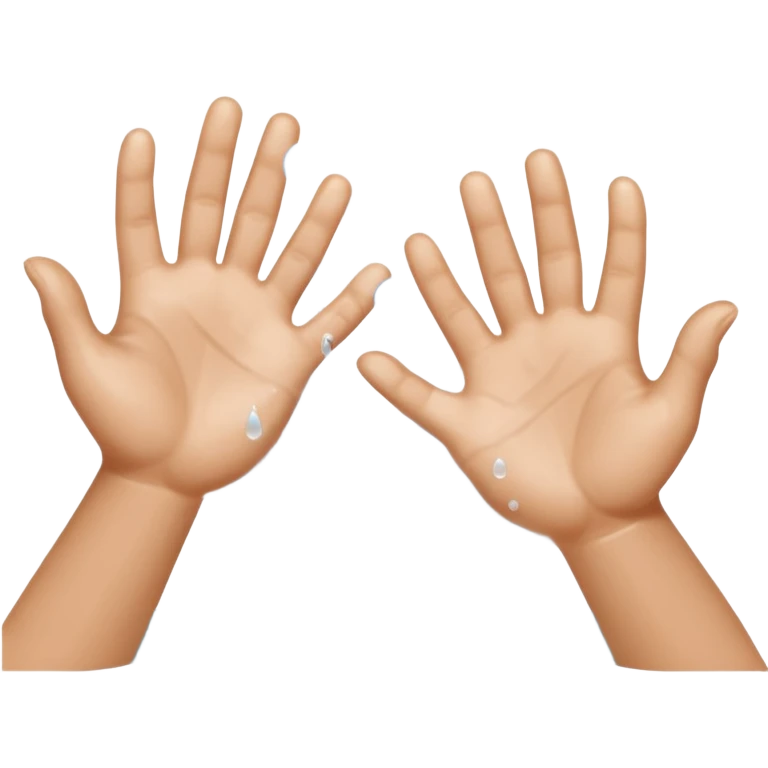Minimal, flat-design icon of two human hands being washed under flowing water with soap bubbles, no text, high contrast, universally recognisable, plain white background emoji