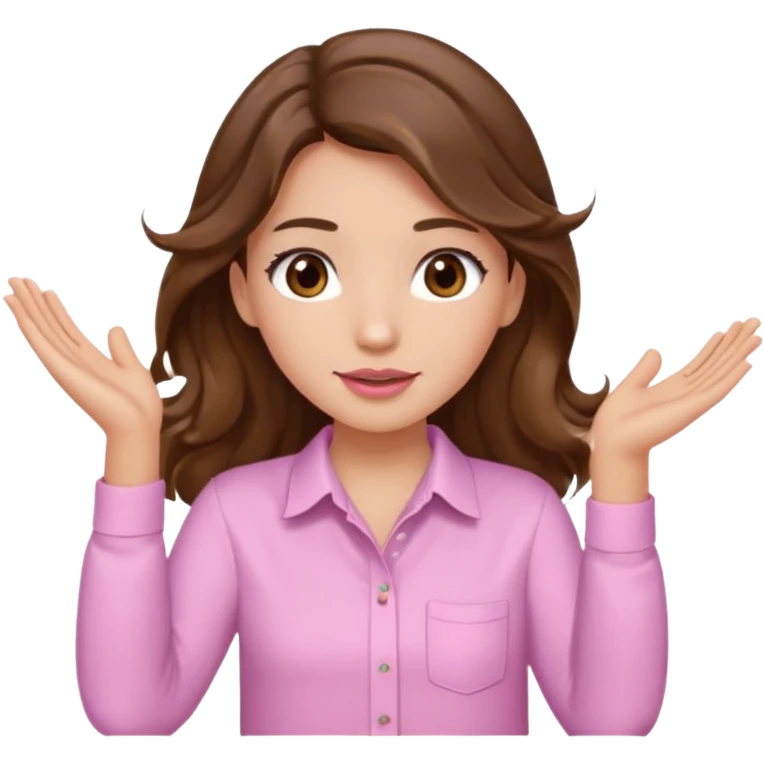 girl with wavy long brown hair, brown eyes, light to medium complexion, long lashes, light pink lipstick, wearing light pink shirt, clapping emoji