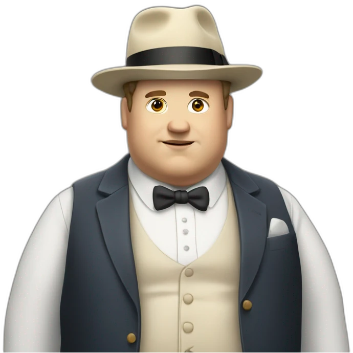 fat white man with trilby wearing a waistcoat emoji