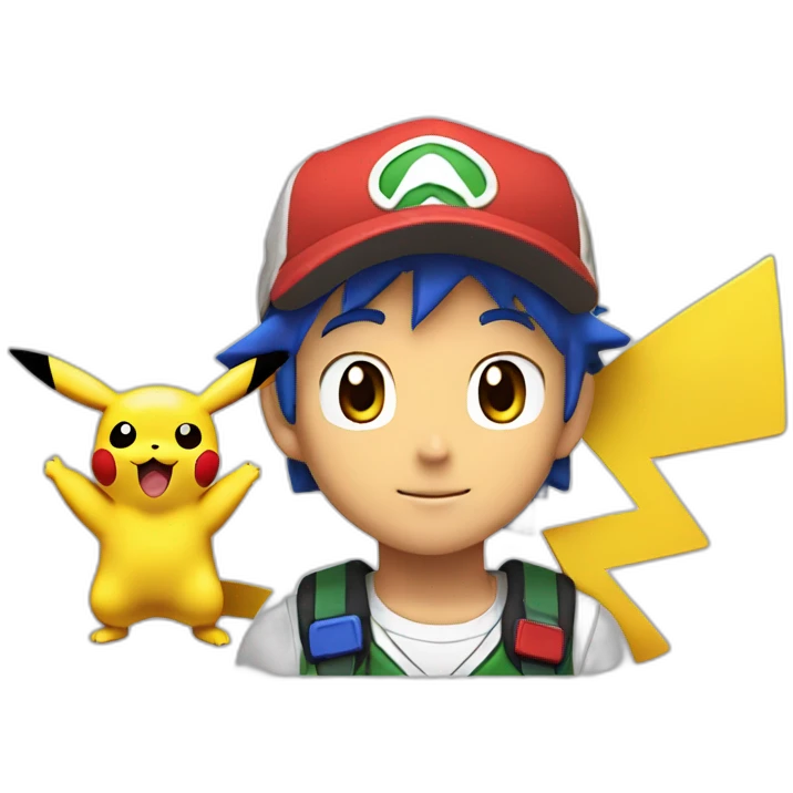ash ketchum with pikachu on his shoulder emoji