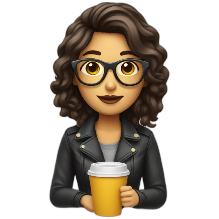 Chica linda tomando café con gafas emoji