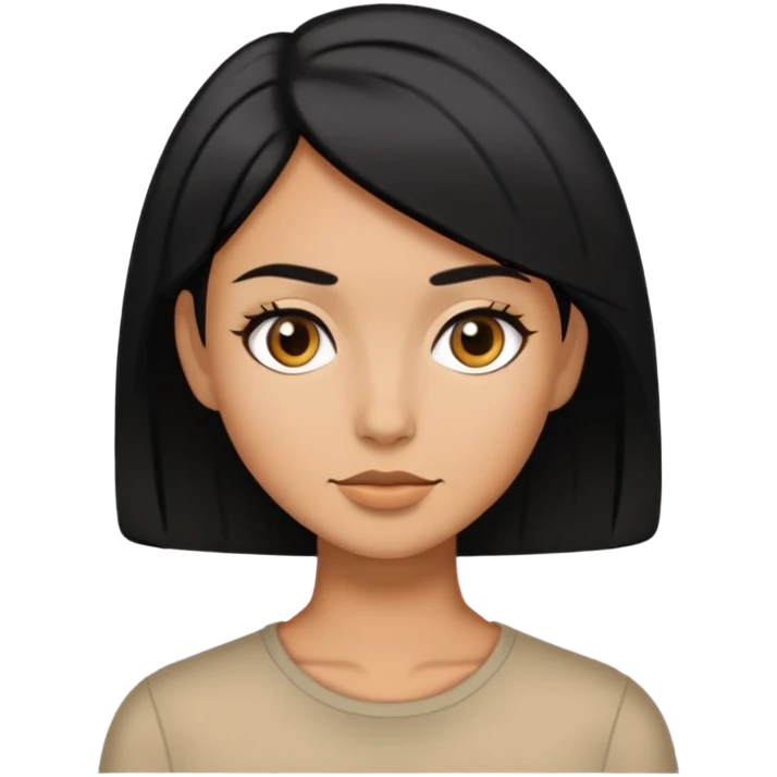 Woman with tan skin and short black hair with. Middle part emoji