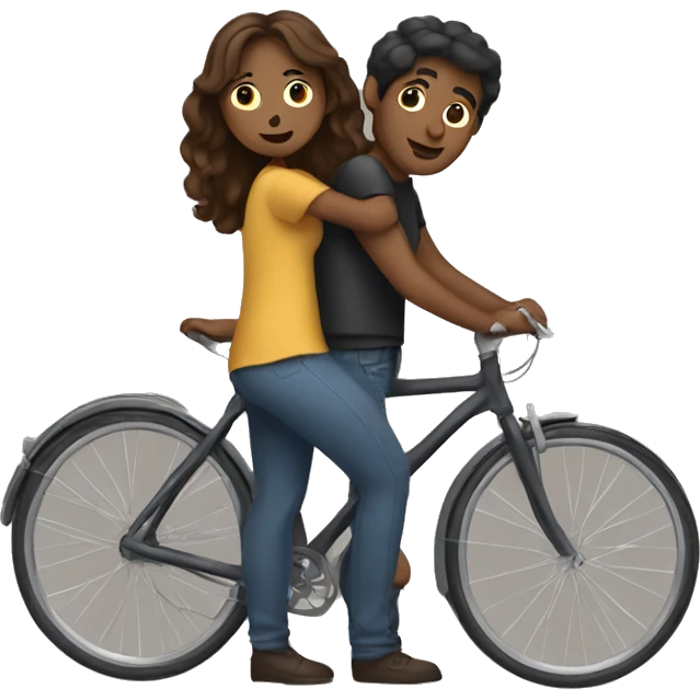 a women wearing biking standing with his boyfriend and he is holding her in hands emoji