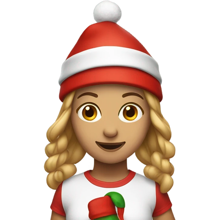Emoji of a sporty girl in a top and leggings with a red Christmas hat. emoji