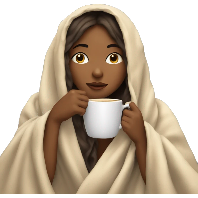 Girl inside a blanket sipping coffee eyes closed emoji