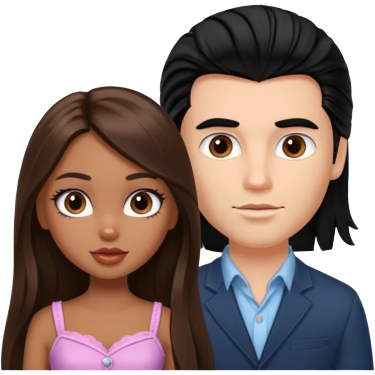 a pretty fair bratz girl with long brown hair and handsome white man with black hair emoji