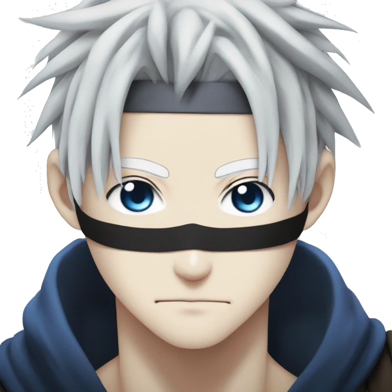 white hair, blue eyes, with blindfold, from Jujutsu Kaisen, emoji