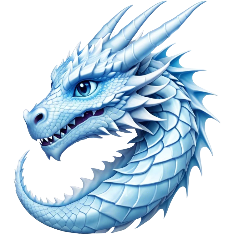 Cinematic Noble Beautiful Ice Dragon Portrait Emoji, Poised and majestic, with an ethereal, crystalline body adorned in intricately detailed scales of frosty blues and silvery whites reminiscent of glacial ice and delicate snowflakes, and piercing, cool eyes reflecting winter’s clarity; rendered with lifelike texture and subtle natural highlights, high shine, elegant and formidable, styled with an aura of chilling mythic beauty, focused and serene, soft glowing outline, capturing the essence of a legendary ice sovereign ready to glide gracefully out of the screen with timeless frosty allure! emoji