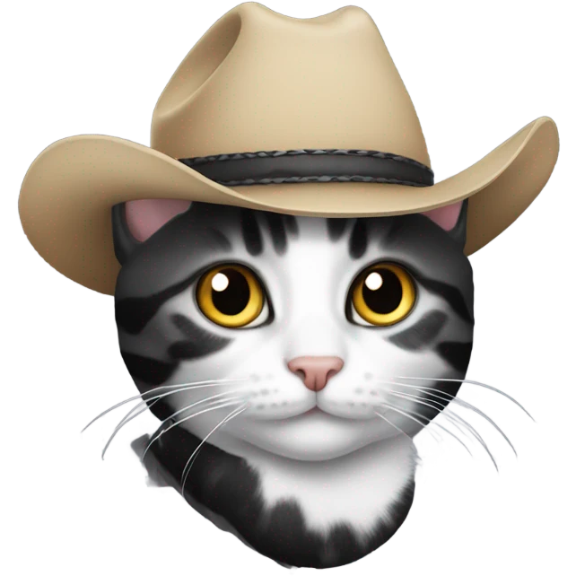 a black and white tabby cat with a cowboy hat on  emoji
