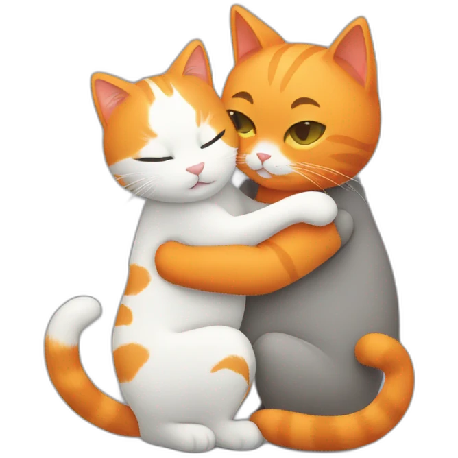 Orange cat hugging with grey cat emoji
