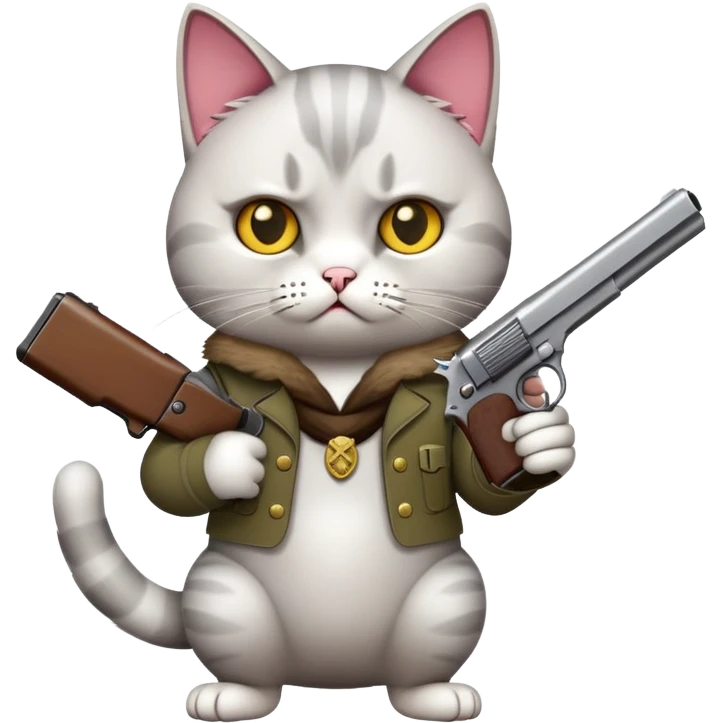Cat holding a pistol who is upset emoji