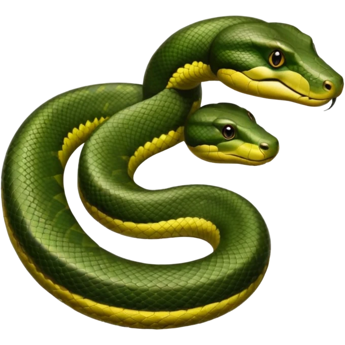 A photo-realistic top-down view of a Green Anaconda tightly coiled in a spiral, with its broad, flat head resting at the center. Its thick, muscular body is olive-green and covered in symmetrical, bold black oval spots that stand out against its smooth scales, creating striking natural camouflage. emoji