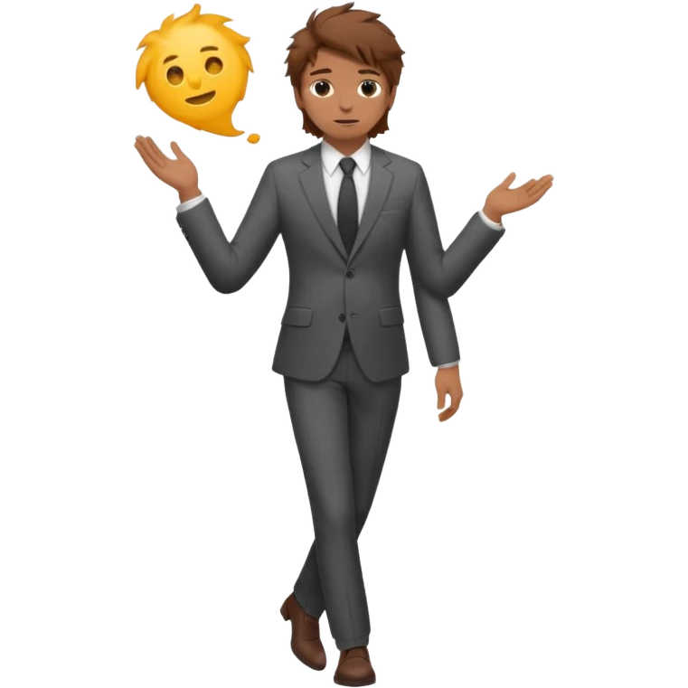 Chico blanco pelo castaño, traje cuerpo entero pelo revuelto emoji