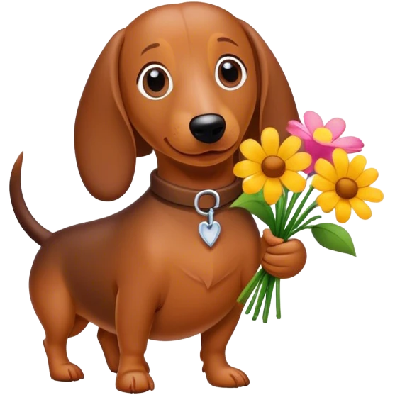Wiener dog holding flowers emoji
