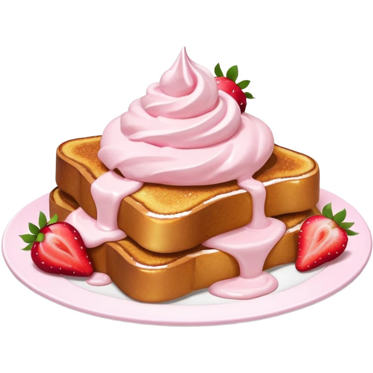 French toast with strawberries and pink whipped cream emoji