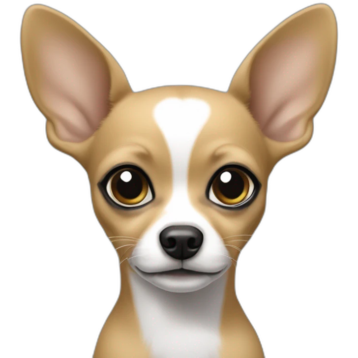 chihuahu color caqui with a white line in her head and her pupil is full black and white emoji
