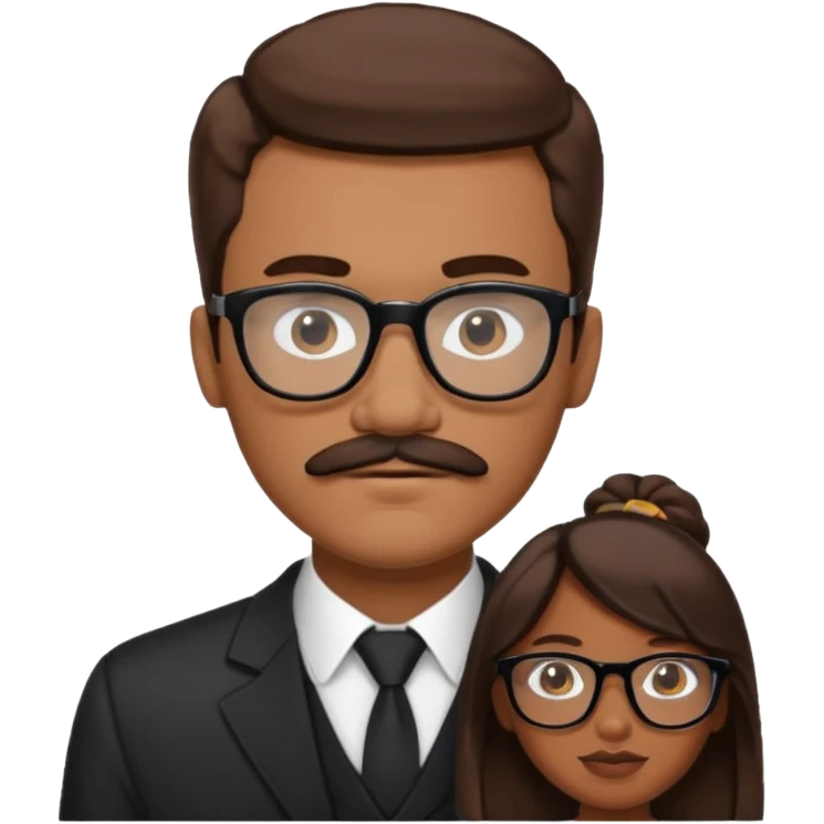 White brown cow boy with black glasses and mustache with a black black girl emoji