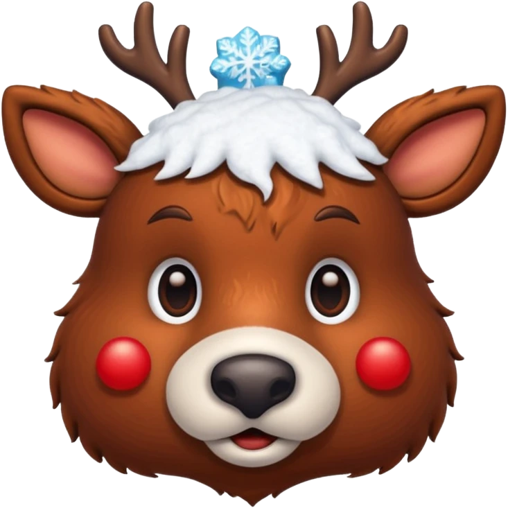 Rudolph red nosed reindeer with snow on its head and nose emoji