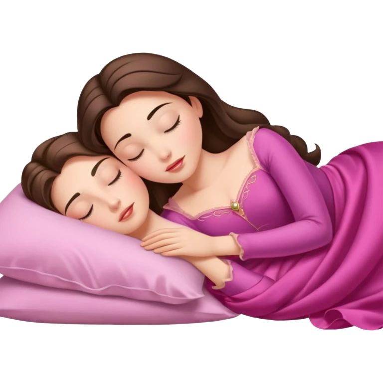 sleeping beauty brunette white girl with a silk pillow pink
 emoji