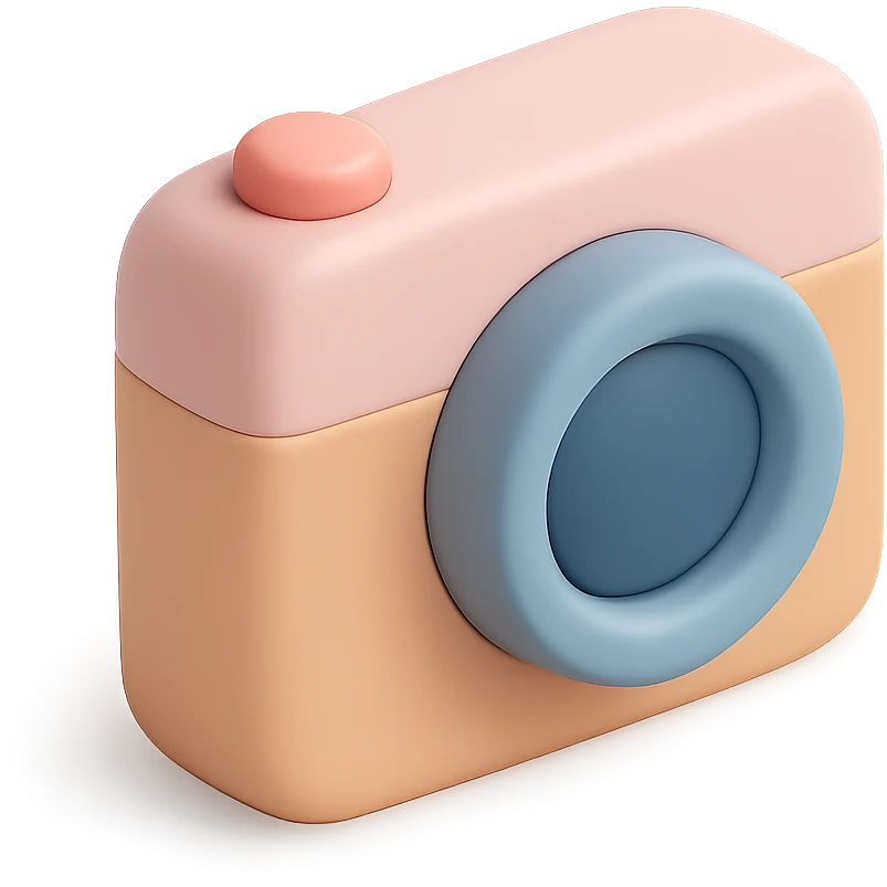 A simple camera with a lens and shutter button, rounded edges, soft pastel colors, smooth plastic appearance emoji