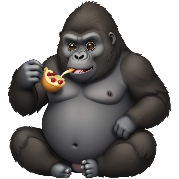 a very cute and fat gorilla that is eating something. emoji