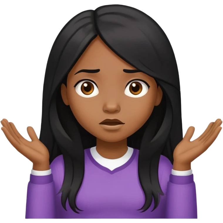 African American girl long hair middle hair part, shrugging emoji