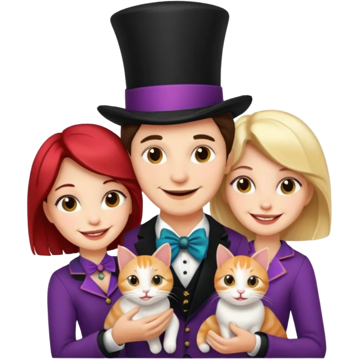magician couple and their pet cat emoji