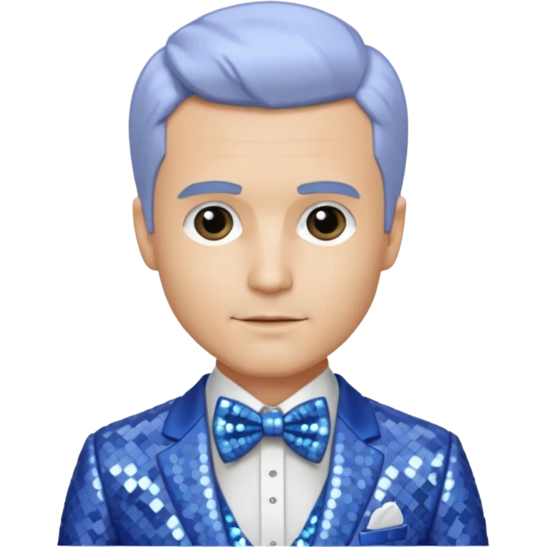 Freddie Prinze Jr with platinum blonde hair, periwinkle sequin suit with bow tie emoji