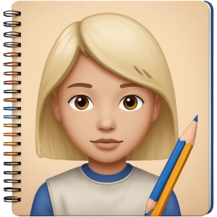 portre skecth on sketch book, with pencil emoji