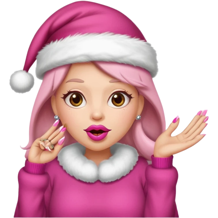 Sassy, cunty, girly Santa emoji with big lips, long nails, pink sweater, and a pink santa hat. emoji
