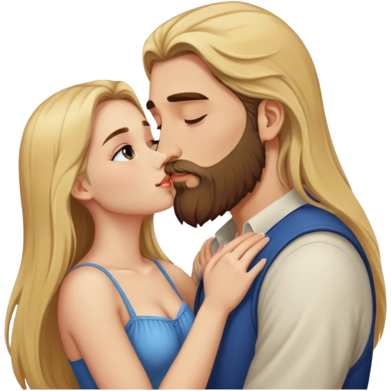girl with long blonde hair kissing tall man with brown long hair and beard emoji